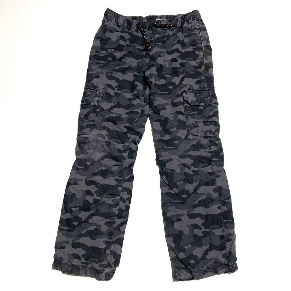 Circo Boys Cargo Pants Camo Gray Black L 12/14 Elastic Waist Drawstring‎